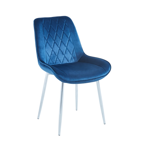 Contemporary Glam Style Velvet Elegant Upholstered Side Chair / Dining Room Chair / Accent Chair With Soft foam Seat - Blue/Chrome Finish