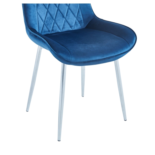 Contemporary Glam Style Velvet Elegant Upholstered Side Chair / Dining Room Chair / Accent Chair With Soft foam Seat - Blue/Chrome Finish