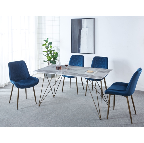 Contemporary Glam Style Velvet Elegant Upholstered Side Chair / Dining Room Chair / Accent Chair With Soft foam Seat - Blue/Gold Finsh