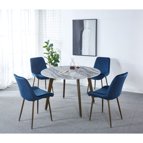 Contemporary Glam Style Velvet Elegant Upholstered Side Chair / Dining Room Chair / Accent Chair With Soft foam Seat - Blue/Gold Finsh