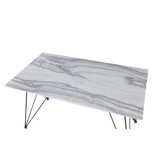 Railroad Style Rectangular 55 Inch Dining Table Marbled-Look Tempered Glass Faux Marble Dining Room Table With Gold finsh Metal legs, White/Gold