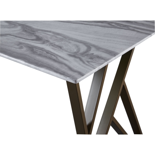 Railroad Style Rectangular 63 inch Dining Table Marbled-Look Tempered Glass Faux Marble Dining Room Table With Gold finsh Metal legs, White/Gold