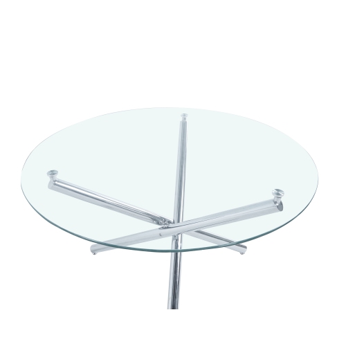 Contemporary Style Round 47 inch Dining Table Transparent Glass Dining Room Table With Chrome finsh Metal legs, Glass/Chrome