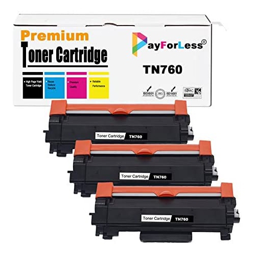 PayForLess® 3PK TN 760 TN-760 Toner Cartridge for Brother HL-L2370DW DCP-L2550DW HL-L2390DW MFC-L2750DW MFC-L2710DW