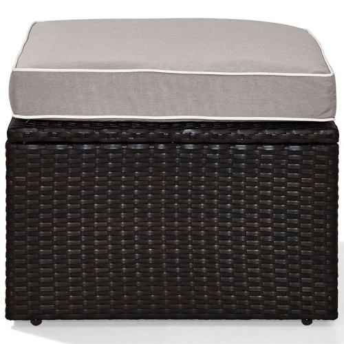 Pemberly Row Wicker Patio Ottoman with Gray Cushions