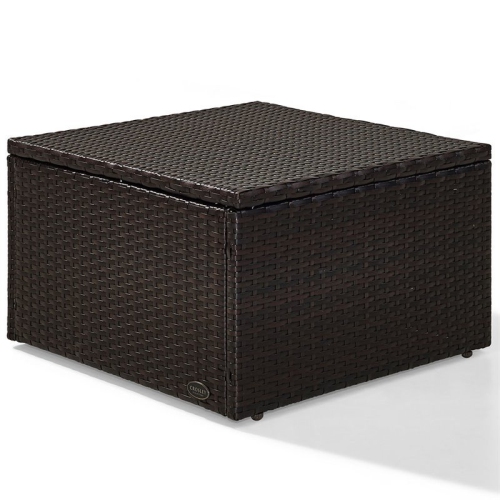 Pemberly Row Wicker Patio Ottoman with Gray Cushions