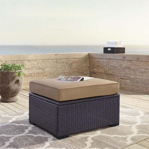 Crosley Biscayne Patio Ottoman in Brown and Mocha