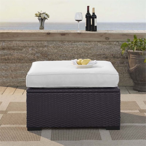 Crosley Biscayne Patio Ottoman in Brown and White