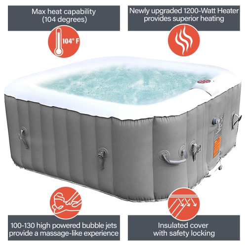 ALEKO HTISQ6GY Square Inflatable Jetted Hot Tub with Cover - 6 Person - 265 Gallon - Gray