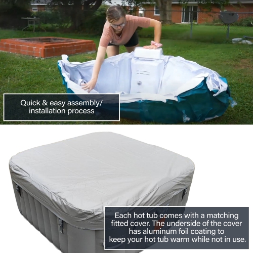 ALEKO HTISQ6GY Square Inflatable Jetted Hot Tub with Cover - 6 Person - 265 Gallon - Gray