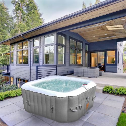 ALEKO HTISQ4WHGY Square Inflatable Jetted Hot Tub Spa With Cover - 4 Person - 160 Gallon - Gray