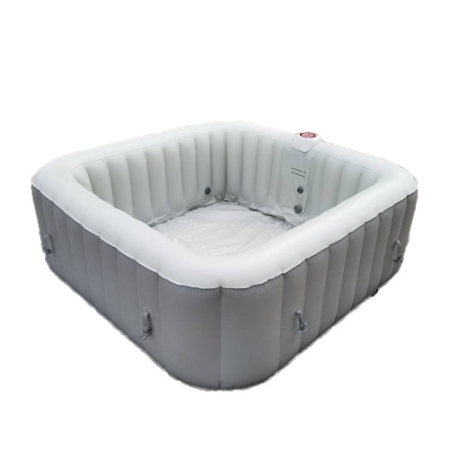 ALEKO HTISQ4WHGY Square Inflatable Jetted Hot Tub Spa With Cover - 4 Person - 160 Gallon - Gray