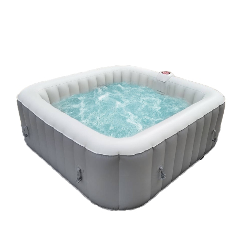 ALEKO HTISQ4WHGY Square Inflatable Jetted Hot Tub Spa With Cover - 4 Person - 160 Gallon - Gray