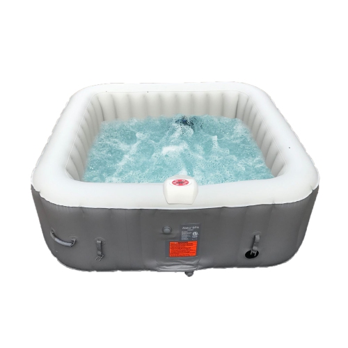 ALEKO HTISQ4WHGY Square Inflatable Jetted Hot Tub Spa With Cover - 4 Person - 160 Gallon - Gray