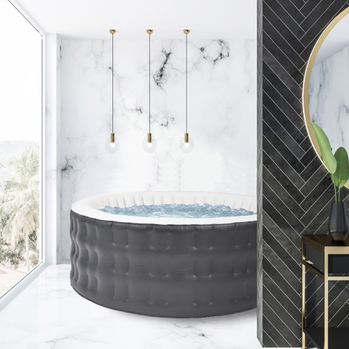 ALEKO HTIR4WHBR Round Inflatable Jetted Hot Tub Spa With Cover - 4 Person - 211 Gallon - Brown