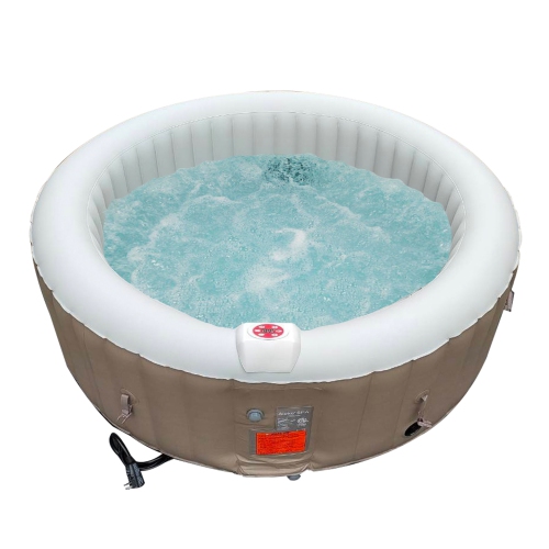 ALEKO HTIR6GYBR Round Inflatable Jetted Hot Tub Spa With Cover - 6 Person - 265 Gallon - Brown