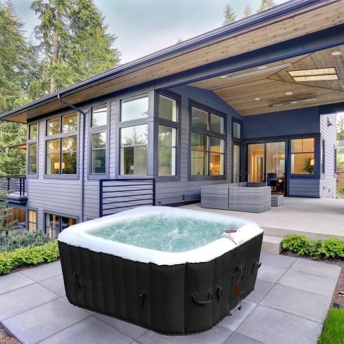 ALEKO HTISQ6GYBK Square Inflatable Jetted Hot Tub with Cover - 6 Person - 265 Gallon - Black