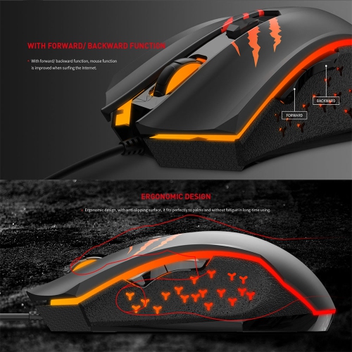 Havit USB2.0 wired 2400DPI with cool breathing Rainbow LED light design 6 buttons gaming mouse