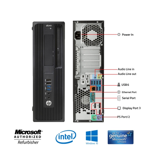 Station de travail HP Z240 SFF avec écran 24 "- Processeur Intel Core i7-6700 3,40 GHz 16 Go de RAM 512 Go SSD Windows 10 Pro WiFi remis à neuf