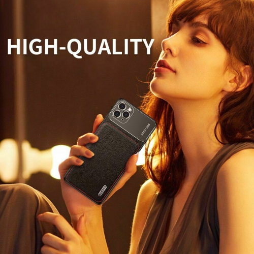 Luxury Leather Matte Aluminum Metal Back Case Texture Cover for iPhone 12 / 12 Pro