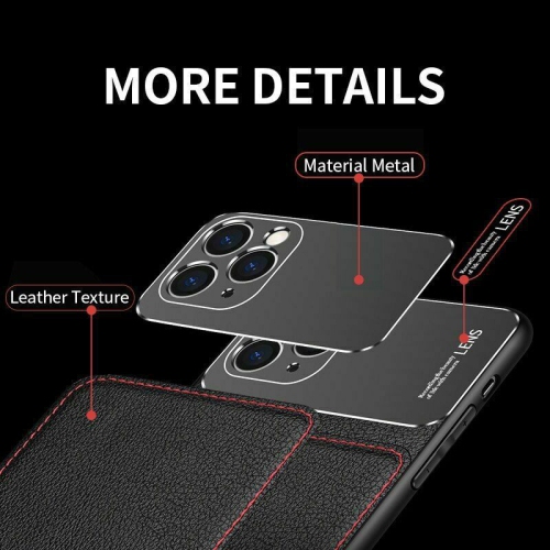 Luxury Leather Matte Aluminum Metal Back Case Texture Cover for iPhone 12 / 12 Pro