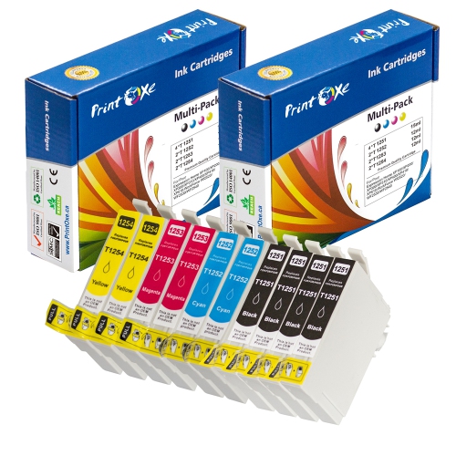PRINTOXE  ® T125 Reman 10 Ink Cartridges 2 Sets + 2 Bk for Epson Stylus Nx125 / Nx127 / Nx230 / Nx420 / Nx625 And Workforce 320 / 323 / 325 / 520