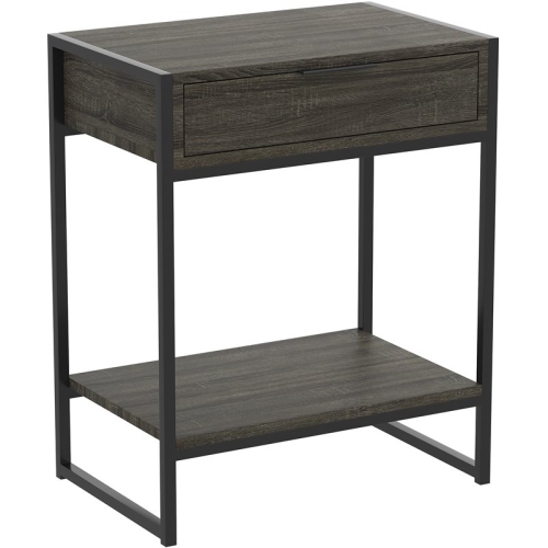 SAFDIE & CO. Accent Table 20L Dark Grey 1 Drawer 1 Shelf Black Metal