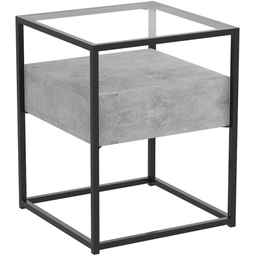 SAFDIE & CO.  Accent Table 17L Dark Cement 1 Drawer Glass Top Metal In Black