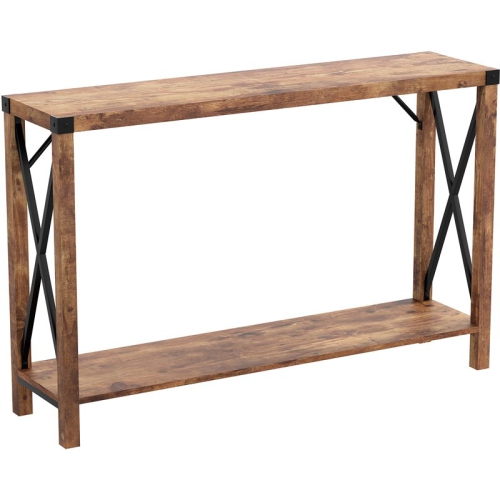 Console Table 46L Brown Reclaimed Wood 1 Shelf Metal Sides