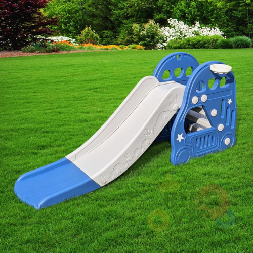 KidsVIP Kids and Toddlers Slide Set 3-in-1 Car Edition Playset Slide w/ Climber and Basketball Hoop - Indoor/ Outdoor Play for Ages 1-4