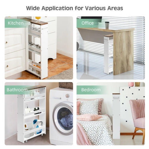 Gymax 4 Tier Rolling Slim Storage Cart Tower Rack Kitchen Organizer w/ Handle