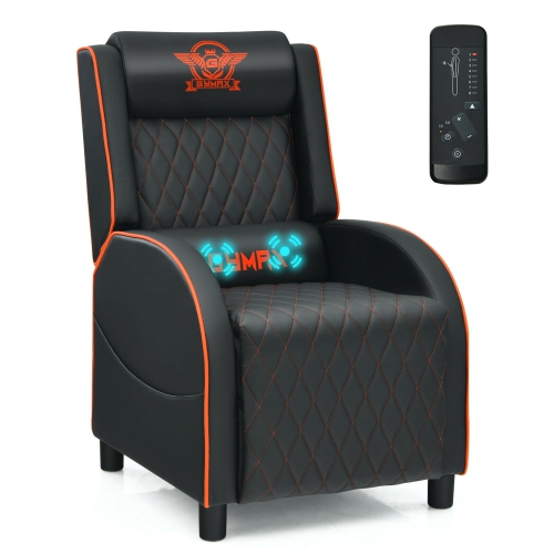 Gymax Massage Gaming Recliner Chair Leather Single Sofa Home Theater Seat