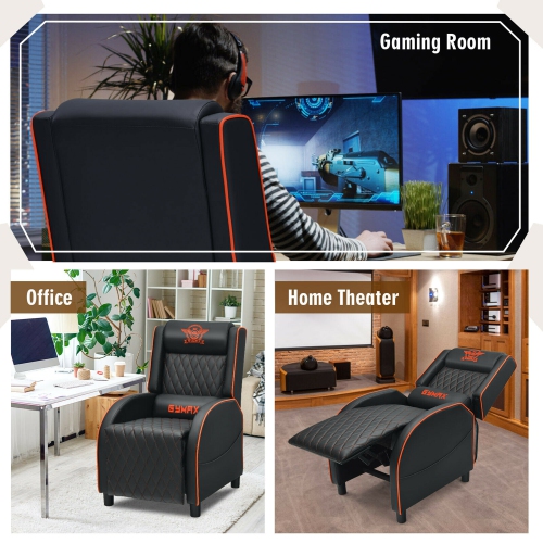 Gymax Massage Gaming Recliner Chair Leather Single Sofa Home Theater Seat