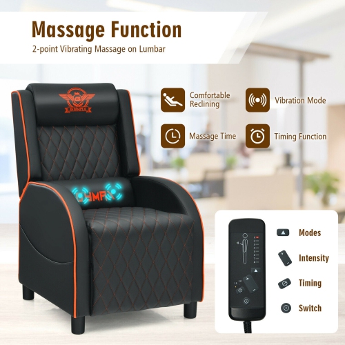 Gymax Massage Gaming Recliner Chair Leather Single Sofa Home Theater Seat