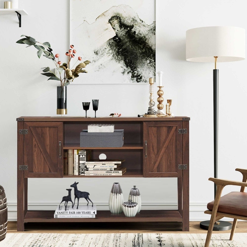 Costway Barn Door TV Stand Console Sideboard Buffet for TVs Up to 60'' w/Storage Cabinets