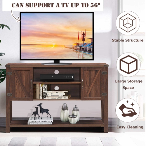 Costway Barn Door TV Stand Console Sideboard Buffet for TVs Up to 60'' w/Storage Cabinets