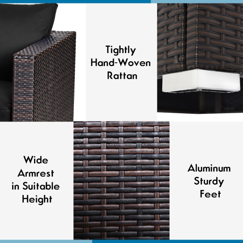 Costway 2PCS Patio Rattan Corner Sofa Sectional Furniture Set Black Cushion