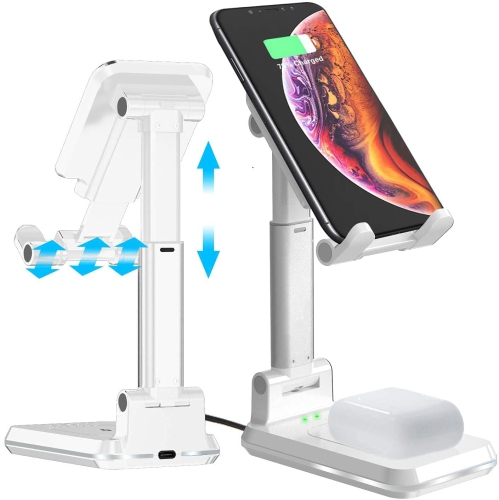 Raxxio 2 in 1 Adjustable Wireless Charger, 10W Qi Dual Charging Stand,iPhone 14/14Plus/13/12/11 Pro/XS/XR, AirPods, Samsung Galaxy S23/S22/S21/S20
