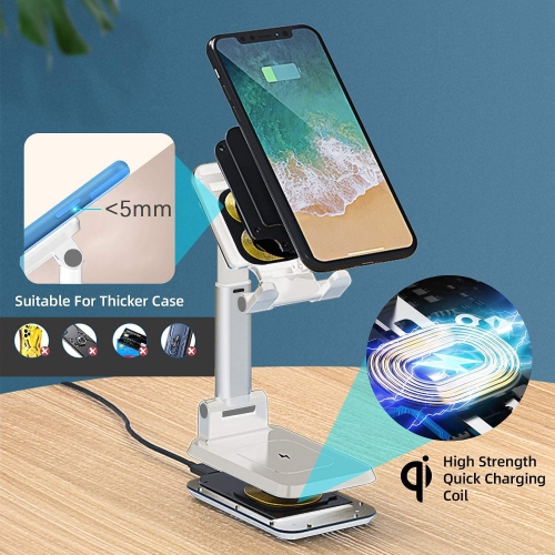 Raxxio 2 in 1 Adjustable Wireless Charger, 10W Qi Dual Charging Stand,iPhone 14/14Plus/13/12/11 Pro/XS/XR, AirPods, Samsung Galaxy S23/S22/S21/S20