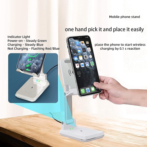 Raxxio 2 in 1 Adjustable Wireless Charger, 10W Qi Dual Charging Stand,iPhone 14/14Plus/13/12/11 Pro/XS/XR, AirPods, Samsung Galaxy S23/S22/S21/S20