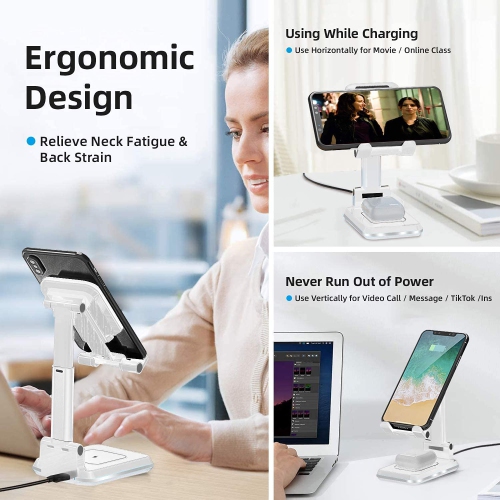 Raxxio 2 in 1 Adjustable Wireless Charger, 10W Qi Dual Charging Stand,iPhone 14/14Plus/13/12/11 Pro/XS/XR, AirPods, Samsung Galaxy S23/S22/S21/S20