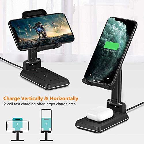 Raxxio 2 in 1 Adjustable Wireless Charger, 10W Qi Dual Charging Stand,iPhone 14/14Plus/13/12/11 Pro/XS/XR, AirPods, Samsung Galaxy S23/S22/S21/S20