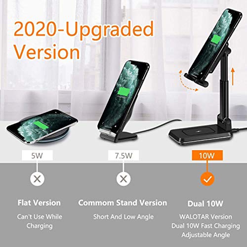 Raxxio 2 in 1 Adjustable Wireless Charger, 10W Qi Dual Charging Stand,iPhone 14/14Plus/13/12/11 Pro/XS/XR, AirPods, Samsung Galaxy S23/S22/S21/S20