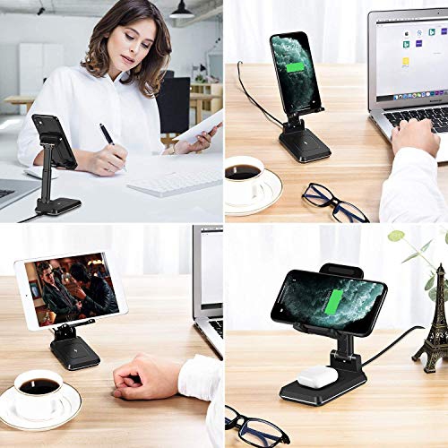 Raxxio 2 in 1 Adjustable Wireless Charger, 10W Qi Dual Charging Stand,iPhone 14/14Plus/13/12/11 Pro/XS/XR, AirPods, Samsung Galaxy S23/S22/S21/S20
