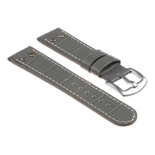 DASSARI  Croc Embossed Leather Pilot Watch Band for Samsung Galaxy Watch Active - (Silver Buckle) In Grey