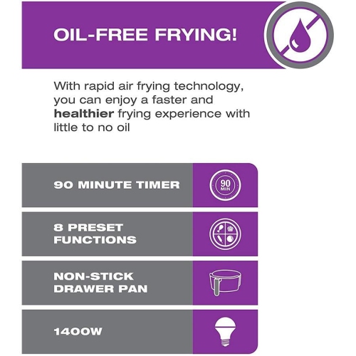 Salton - Digital Air Fryer XL, 5L Capacity, 1400W, with 8 Preset Functions, Black