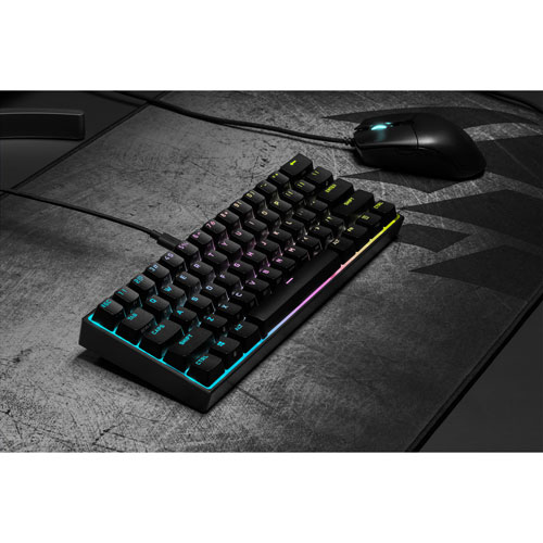 Corsair K65 Mini Backlit Mechanical Cherry MX Speed RGB Silver Gaming Keyboard - Black