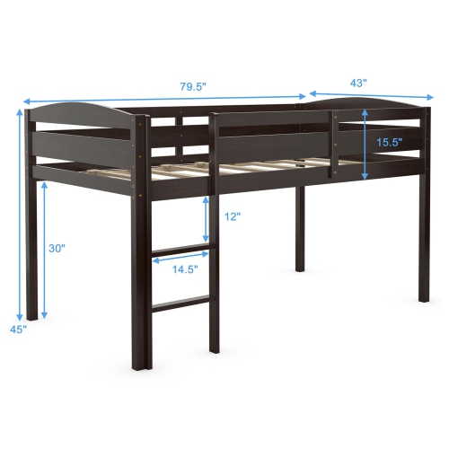 Costway Twin Low Loft Bunk Junior Bed Bedroom Wooden Guard Rail Ladder