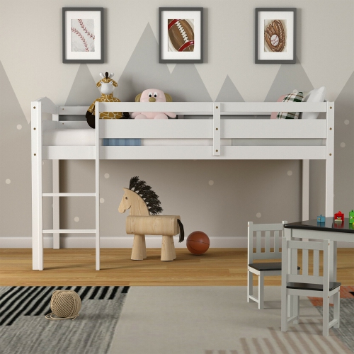 Costway Twin Low Loft Bunk Junior Bed Bedroom Wooden Guard Rail Ladder