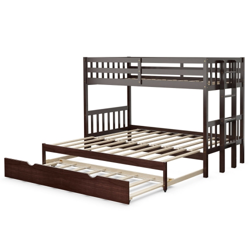 Costway Twin Over Twin Pull-Out Bunk Bed with Trundle Wooden Ladder